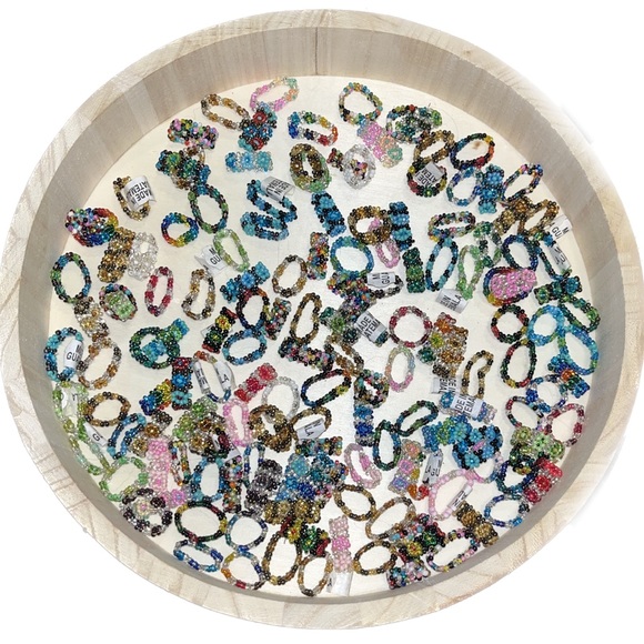 1pc / 5pcs Beaded Flower Stretchy Elastic Ring - Blues, Blacks, Turquoise tone - Picture 10 of 10